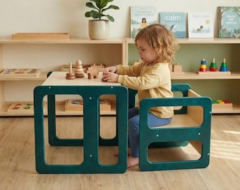 Montessori Nesting Table | Cube Chair | Available as Set or Individually in 3 Sizes | Baltic Birch Kids Furniture