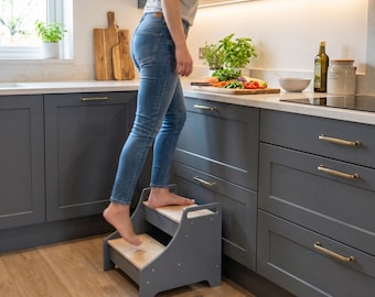 Two-Step Wooden Step Stool: Kitchen & Bathroom Aid