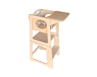 3-in-1 Montessori Kitchen Tower: High Chair, Step Stool & Desk