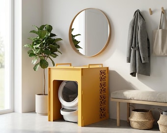 Plywood Cat Litter Box Cover: Modern Pet Furniture for Litter-Robot