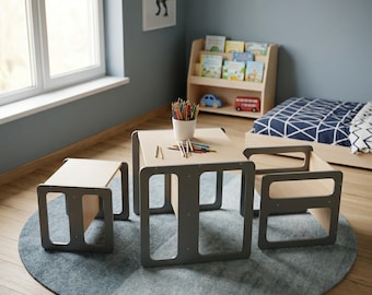 Montessori Table and Chair: Available as Set or Individually in 3 Sizes, Baltic Birch Kids Furniture