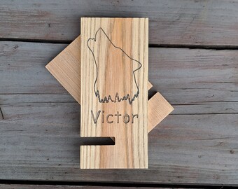 Volf silhouette, Wooden, handmade Phone stand, wild volf, gift for him, gift for dad, personalised gift, for huntsmen, gift for husband