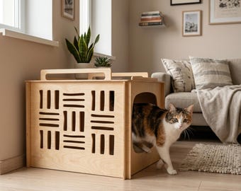 Wooden Cat litter box cover, pet litter cabinet, stylish animal furniture