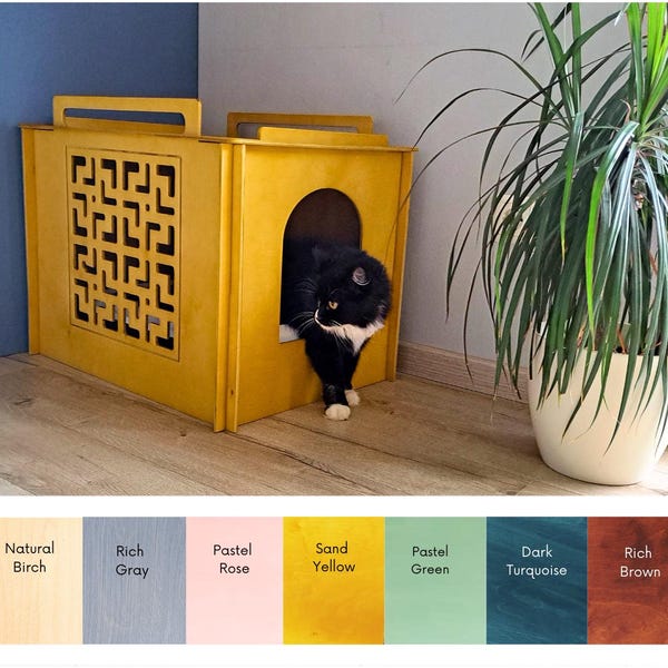 Cat litter box cover, wooden pet litter cabinet, stylish animal furniture