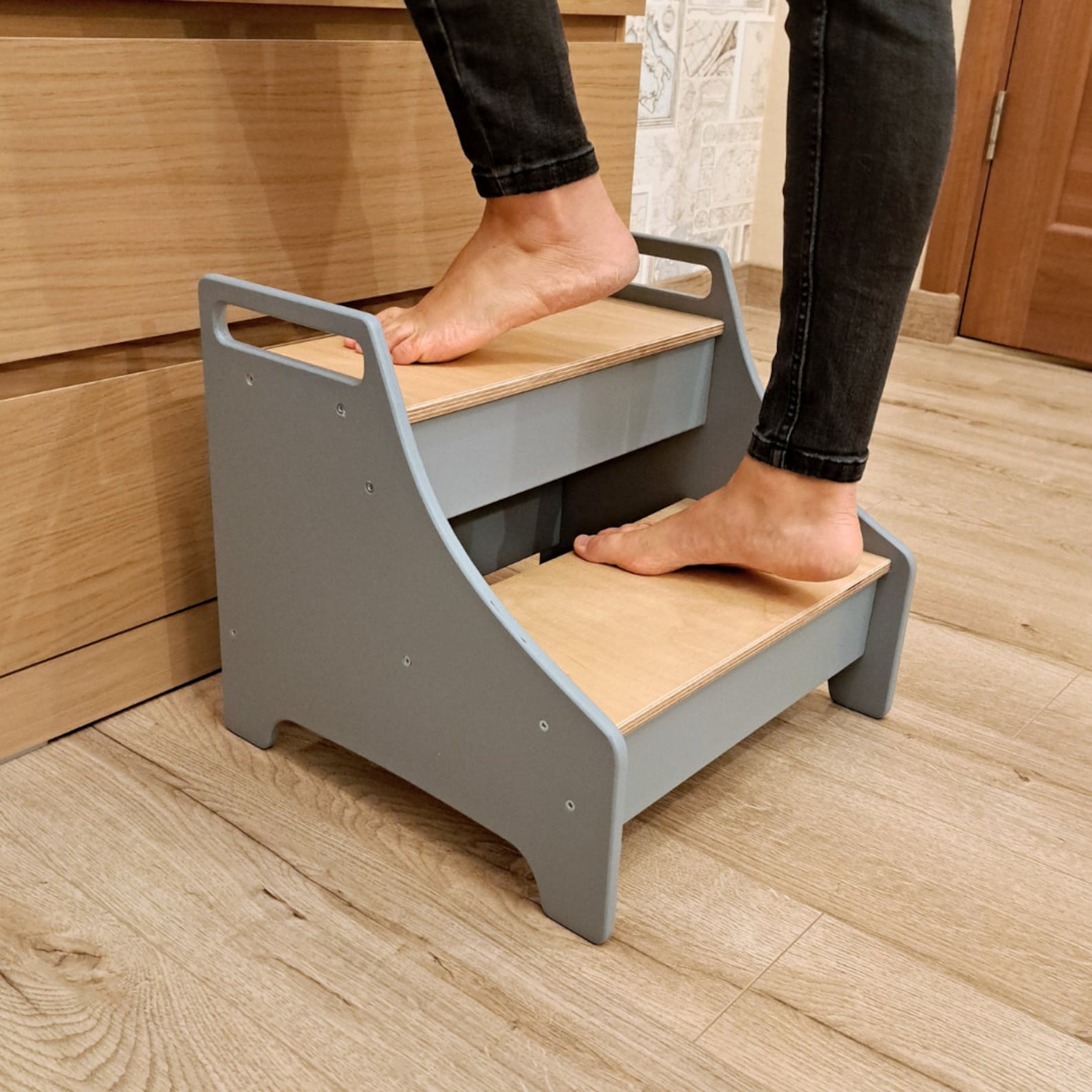Help Step Stool Step Stool for Adults, Toddlers, Wooden Step Stool, Two Steps, Use in ...