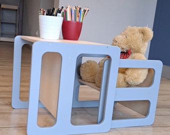 Montessori Tisch und Stuhl Kinder Holztisch Kindertisch und Stuhl Set Kleinkind Stuhl Würfelstuhl Kinderstuhl