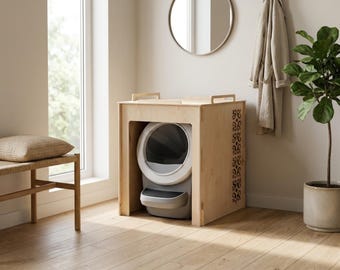 Modern Plywood Cat Litter Box Cover: Fits Litter Robot 4, 5, EVO