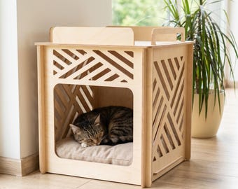 Modern Baltic Birch Pet House: Cat & Small Dog Crate