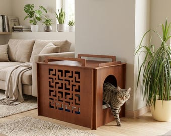 Modern Plywood Cat Litter Box Cover: Stylish Pet Furniture