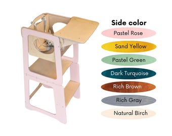 Active kids tower 3in1, Kitchen high chair for toddler, Children Montessori ladder, transformable helper stool convertible wooden