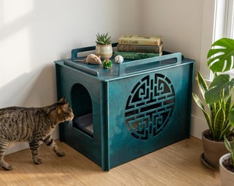 Modern Plywood Cat Litter Box Enclosure, Decorative Cat Toilet