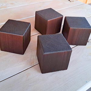 Handcrafted Pine Wood Cubes - Natural or Burned Finish - Set of 4