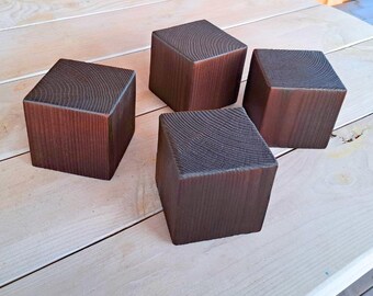Handcrafted Pine Wood Cubes - Natural or Burned Finish - Set of 4