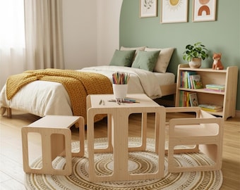 Adjustable Montessori Table & Chair (small, medium, large or Set): Baltic Birch Toddler Furniture