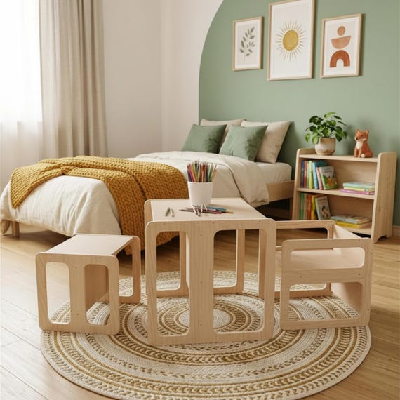 Adjustable Montessori Table & Chair (small, medium, large or Set): Baltic Birch Toddler Furniture