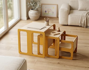 Baltic Birch Nesting Tables & Chairs, Montessori Cube Set or Separate Pieces