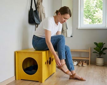 Baltic Birch Cat Litter Box Cover Bench: Hallway Pet Furniture