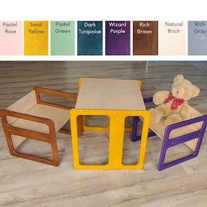 Montessori table Kids table and chair Kids wooden table Childrens table and chair set Toddler chair Cube chair Childrens chair