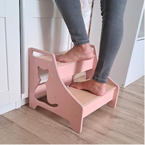 Bathroom step stool, Wooden step stool for adults, two steps, use in kitchen, use in bathroom, kitchen help, gift for toddler