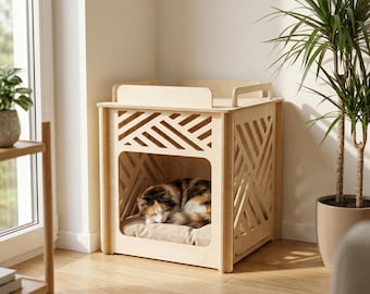 Modern Elevated Cat House: Baltic Birch Plywood Pet Bed