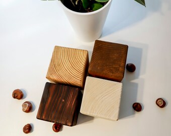 Authentic Pine Wood Blocks: Unfinished, Sanded, Burned & Waxed (Set of 4, 3.5")