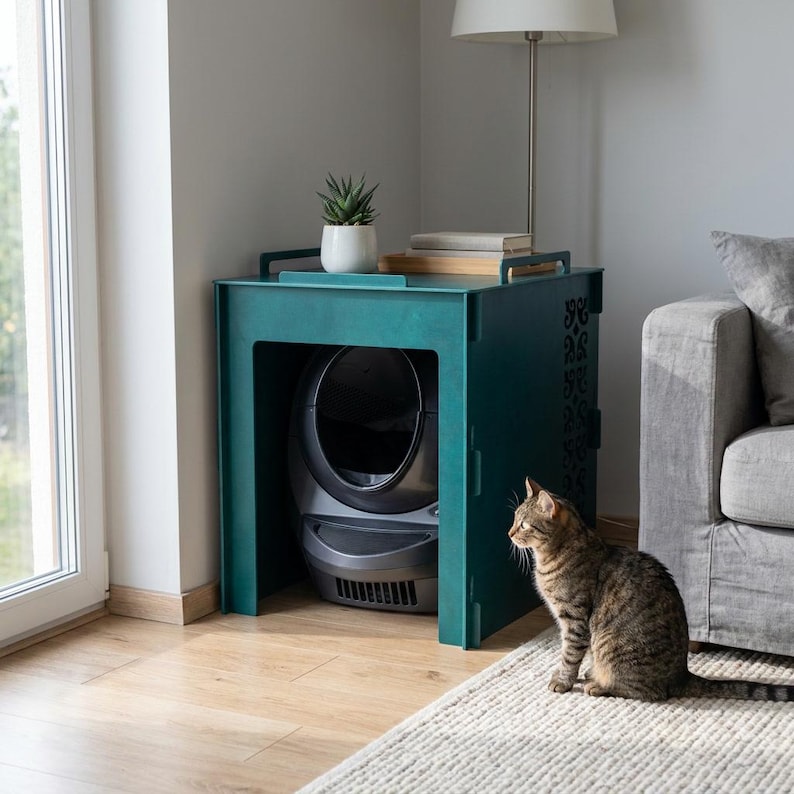Modern Plywood Cat Litter Box Cover: Fits Litter-Robot 5, 4 & EVO