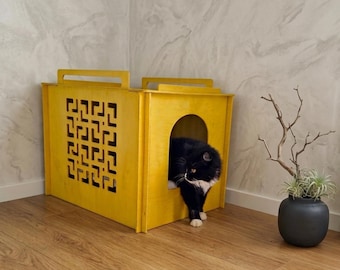 Modern Plywood Cat Litter Box Cover: Stylish Pet Hideaway