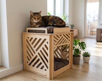 Modern 2-Story Cat House: Baltic Birch Plywood Pet Bed