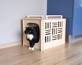 Modern Plywood Cat Litter Box Cover: Decorative Pet Enclosure