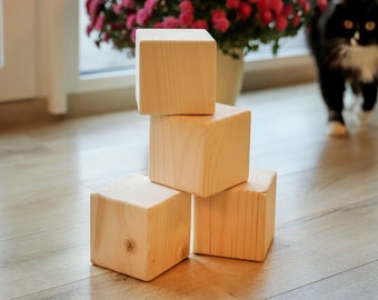 Unfinished Wood Cubes: Sanded Pine Blocks, DIY Craft - Set of 4
