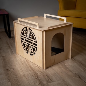 Modern Plywood Cat Litter Box Enclosure: Minimalist Pet Furniture