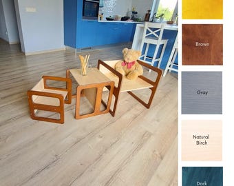 Montessori Toddler Table and Chair: Baltic Birch Cube Furniture