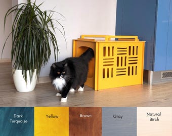 Modern Plywood Cat Litter Box Cover: Decorative Pet Enclosure