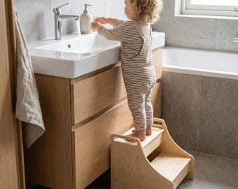 Wooden 2-Step Stool: Kids Helper, Kitchen Safety, Second Birthday Gift