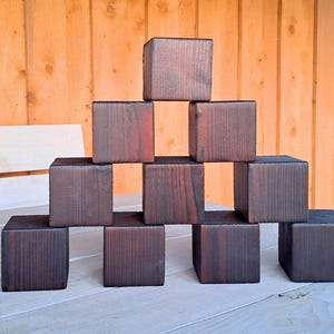 Burned wood Blocks, Cubes 3,5&#39;, set of 4 wooden cubes - pine, solid wood, sanded, unfinished, burned