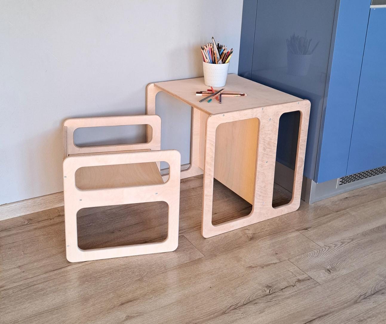 Montessori Cube Chair & Table Set: Baltic Birch Kids Furniture