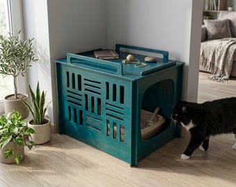 Elegant Modern Plywood Cat Litter Box Cover: Elegant Pet Enclosure