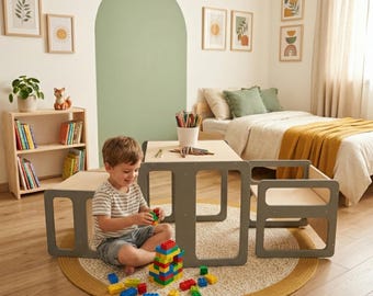 Adjustable Montessori Table & Chair (small, medium, large or Set): Baltic Birch Toddler Furniture