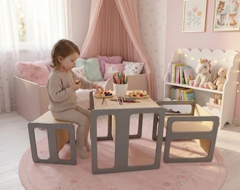 Montessorimöbler i plywood för barn – Bord och stolar i baltisk björk, finns som set eller individuellt i 3 storlekar