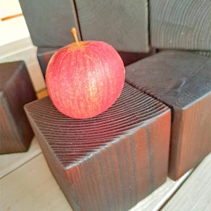 Burned wood Blocks, Cubes 3,5&#39;, set of 4 wooden cubes - pine, solid wood, sanded, unfinished, burned