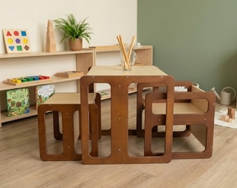 Montessori Kids Table and Chairs: Baltic Birch Nesting Furniture