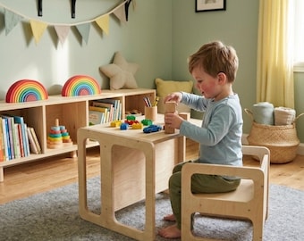 Toddler Montessori Table & Chair – Baltic Birch Kids Furniture, Available as Set or Individual Pieces in 3 Sizes (Small, Medium, Large)