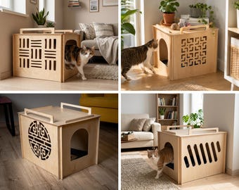Modern Plywood Cat Litter Box Cover: Decorative Pet Hideaway