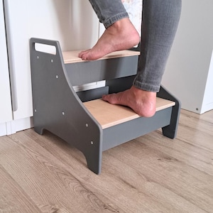 Wooden 2-Step Stool: Kitchen Reach Helper, Durable Plywood Design