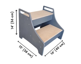 Wooden Step Stool with Handle: Toddler Kitchen & Bathroom Helper
