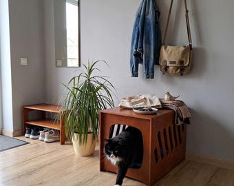 Modern Hallway Bench Cat Litter Box Cover: Baltic Birch Pet Furniture