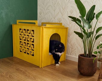 Cat litter box cover, wooden pet litter cabinet, stylish animal furniture