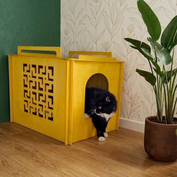 Cat litter box cover, wooden pet litter cabinet, stylish animal furniture