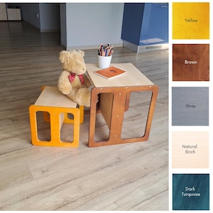 Montessori Cube Chair & Table Set or Separate Pieces: Baltic Birch Plywood, Multifunctional
