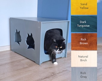 Banco moderno con cubierta para caja de arena: muebles para casa de gato de abedul báltico